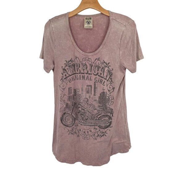 Vocal American Original Girl Biker Graphic Tee size medium Y2K pink USA - Picture 1 of 9